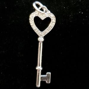 Sterling Silver Gem Accent Heart Key Pendant Charm